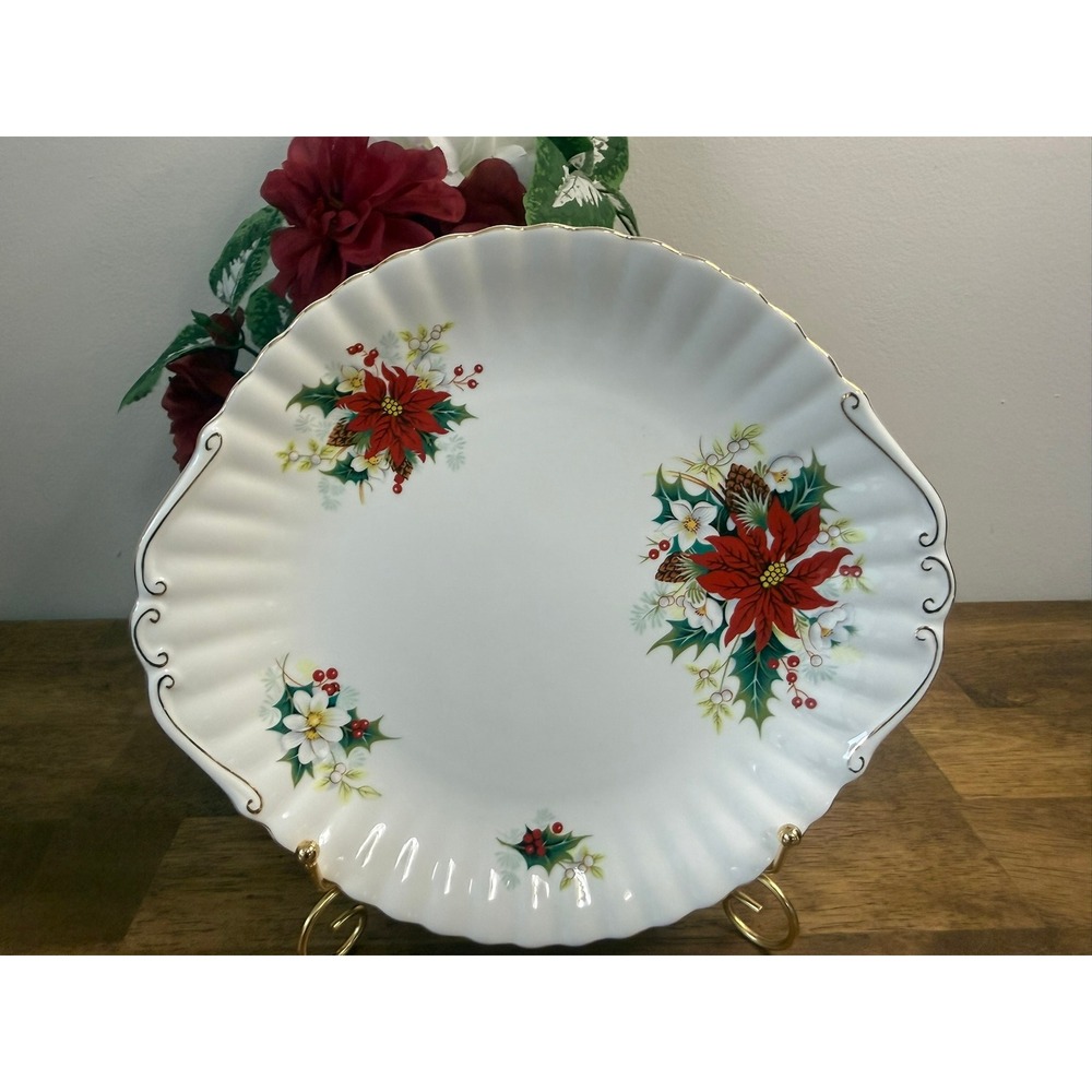 Vintage Royal Albert Poinsettia Christmas Platter Bone China England Holiday